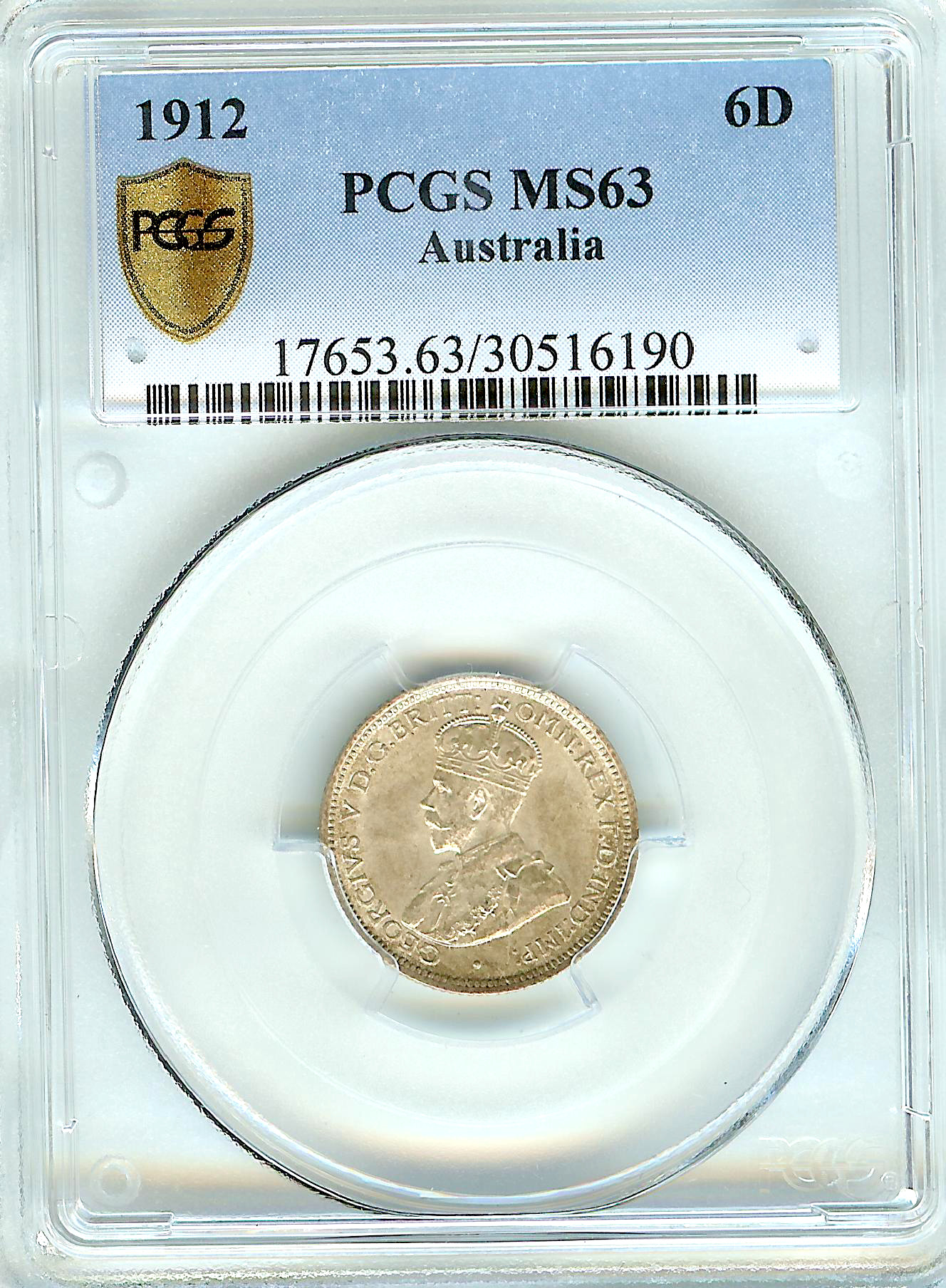 Australian 6 pence 1912 PCGS MS63